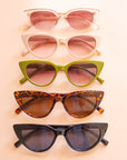 All the colorways of the Frenchie sunglasses lined up in a photo.