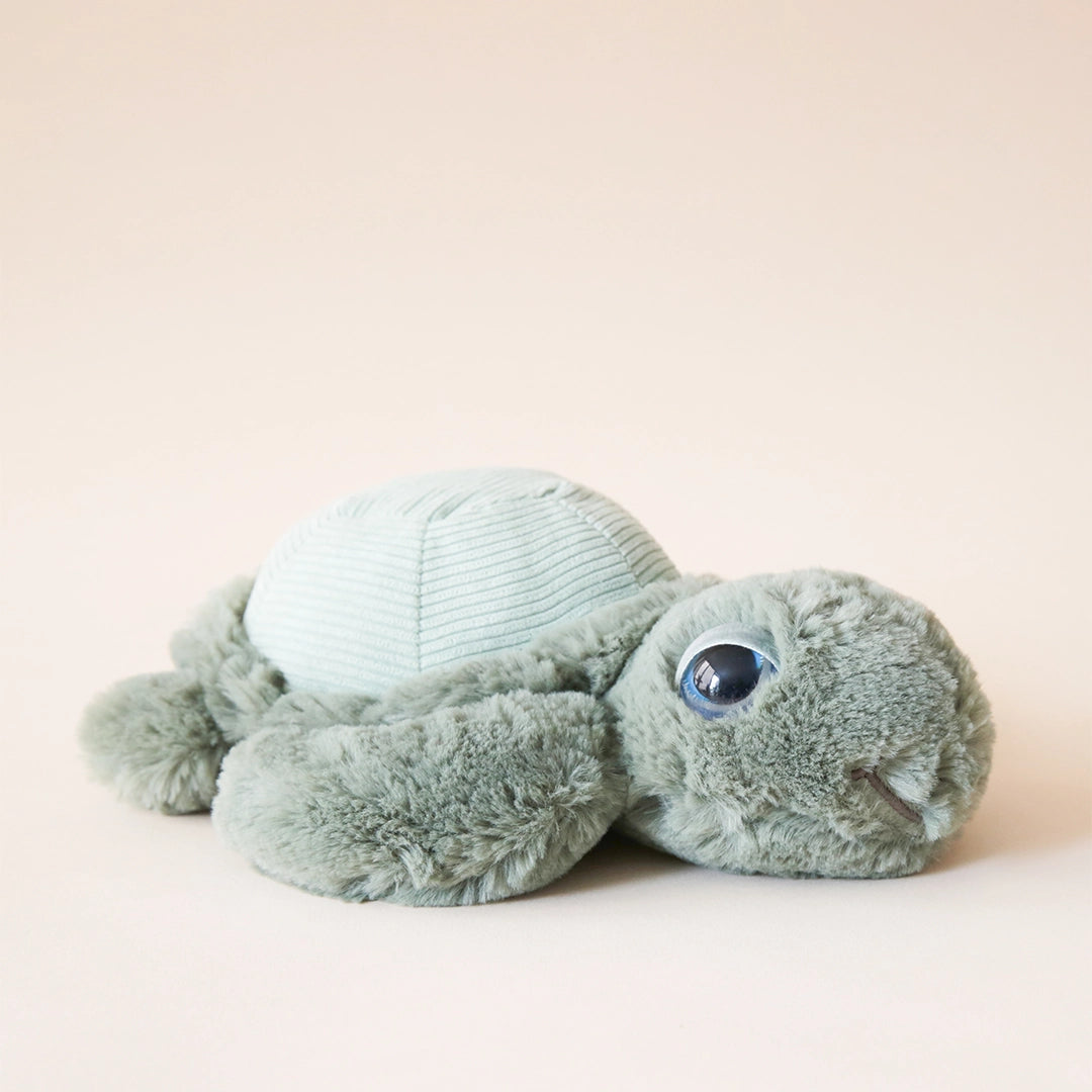 The sweetest stuffed turtle complete with the softest sea salt green fabric, happy round eyes and a cutesy smile.