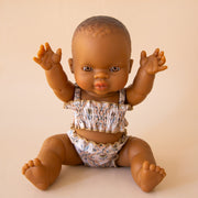 A multi colored ruffle swim suit two-piece for Minikane dolls. Dolls sold separately.