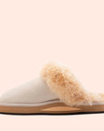 beige slip on slippers with fur