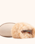 beige slip on slippers with fur