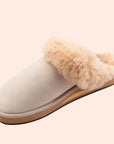 beige slip on slippers with fur