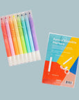 A set of eight multi colored erasable markers.