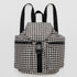a black and white gingham backpack
