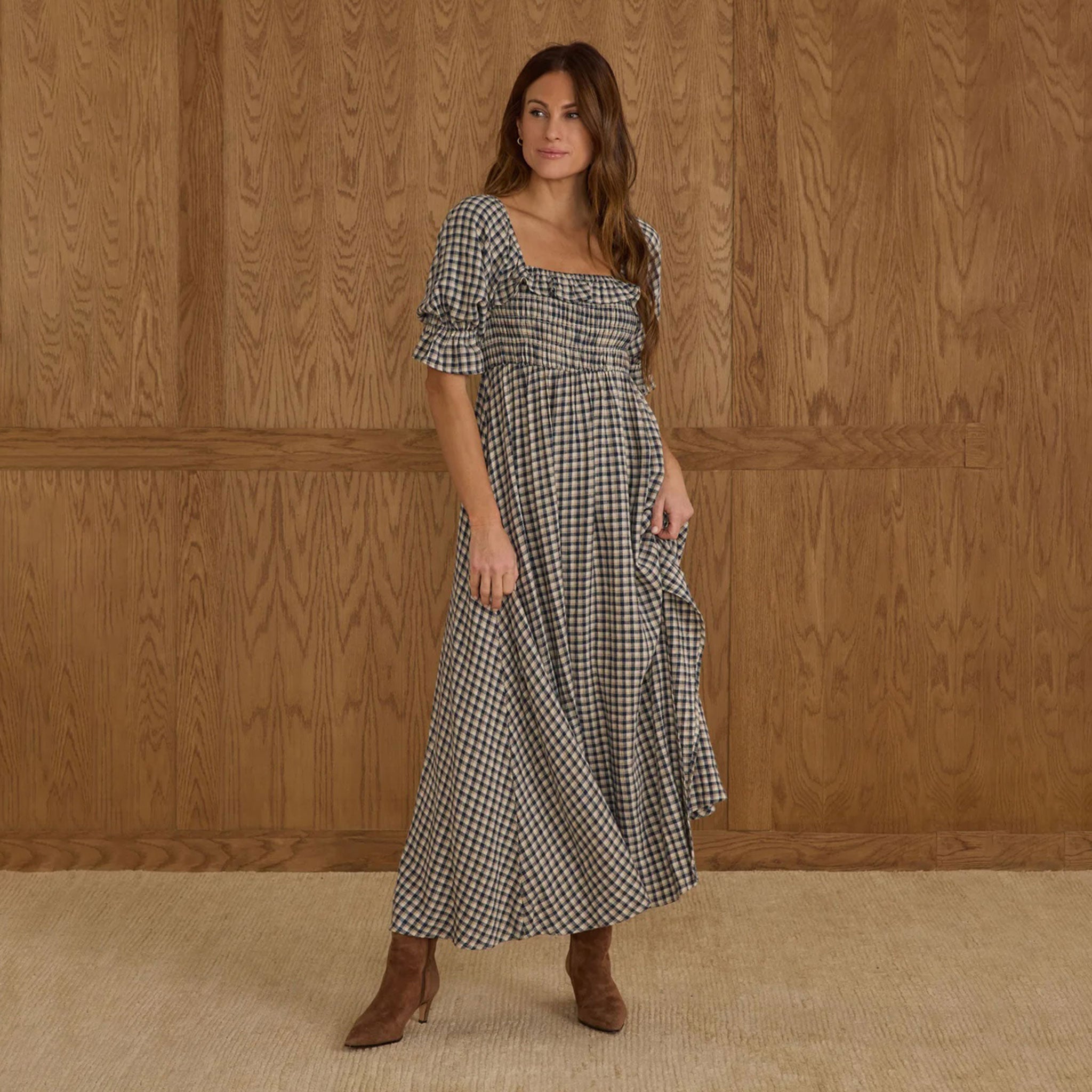 Birdie Dress Navy Check Pattern - Cute Checkered Dress | Pigment