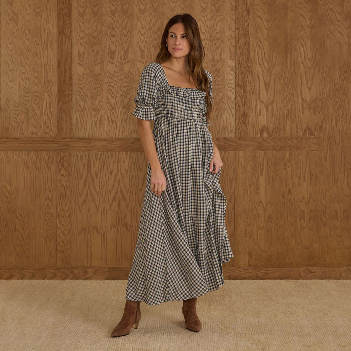 Birdie Dress Navy Check Pattern - Cute Checkered Dress | Pigment