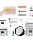 A velvet mini emergency kit filled with 21 wedding day essentials.