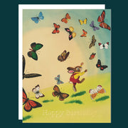 "Happy Birthday" butterfly bunny birthday card.