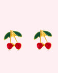 A pair of cherry shaped stud earrings.