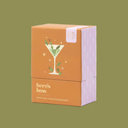 A box of cocktail hour charades with a graphic of a martini.