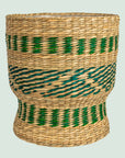 seagrass baskets with green stitching detail