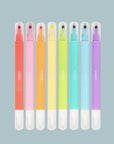 A set of eight multi colored erasable markers.