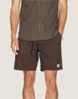 a pair of striped shorts with a drawstring.