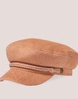 a light brown brimmed cap with rope detail along the front