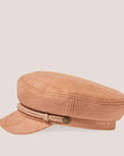 a light brown brimmed cap with rope detail along the front