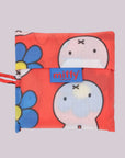 A red nylon bag with a Miffy and flower print.