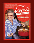 A red cook book with a photo of a chef stirring a red sauce and text that reads, 'Food & Other Things I Love More Than 100 Italian American Recipes From My Family To Yours'.