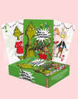 A deck of green Grinch themed playing cards.