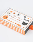 A set of Halloween themed stickers with a matchbook style box packaging.
