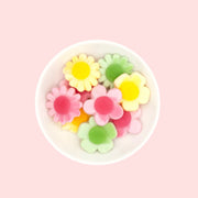 Multi colored flower gummy candies.