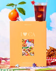 A puzzle box with the title, "I <3 CA" that has images of the iconic state of California including, green juices, sunglasses, animal style burgers and fries, tacos, a Hollywood street sign and more.