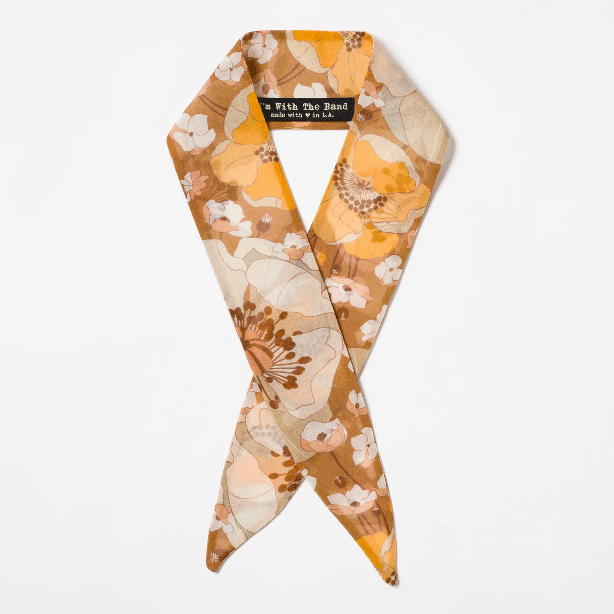 A yellow, tan and ivory floral print scarf tie.