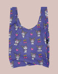 A purple nylon tote bag with a Kuromi pattern.