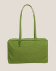 A vibrant green nylon shoulder bag with a zip closure.