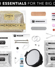 A champagne glitter sparkle mini pouch filled with 21 wedding day essentials for an emergency.