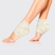 Ivory heel socks with mutli colored speckles.