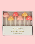 A pack of 6 mushroom shaped candles in two sizes.
