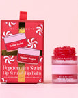 A set of one lip scrub and lip balm in a red package