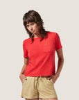 A red short sleeve t-shirt.