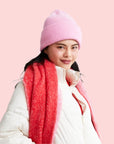 A pink knit beanie.