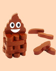 A brown wooden stacking game with a poop emoji shaped top.