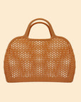 A plastic wicker bag with two handles.