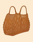 A plastic wicker bag with two handles.