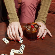A ribbed amber drinking glass set.