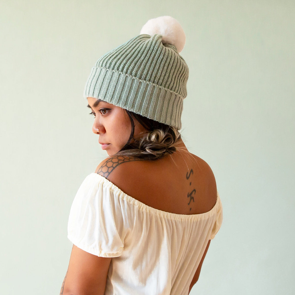 Snow Bunny Pom Hat | Mint – Pigment