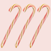 A pink and gold striped candy cane.