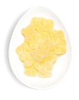 A plate of yellow lemon drop flavored gummy bears.