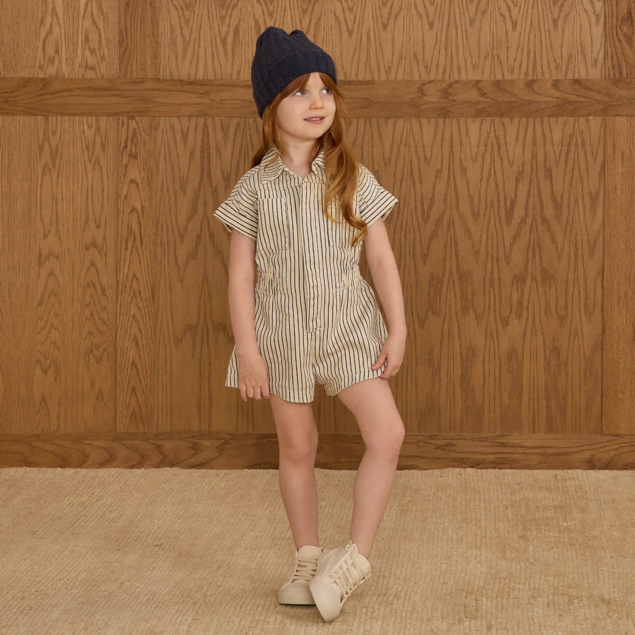 Utility Romper | Navy Pinstripe – Pigment