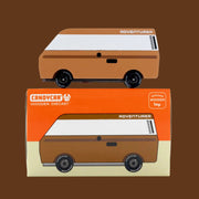 A brown vw wooden toy car.