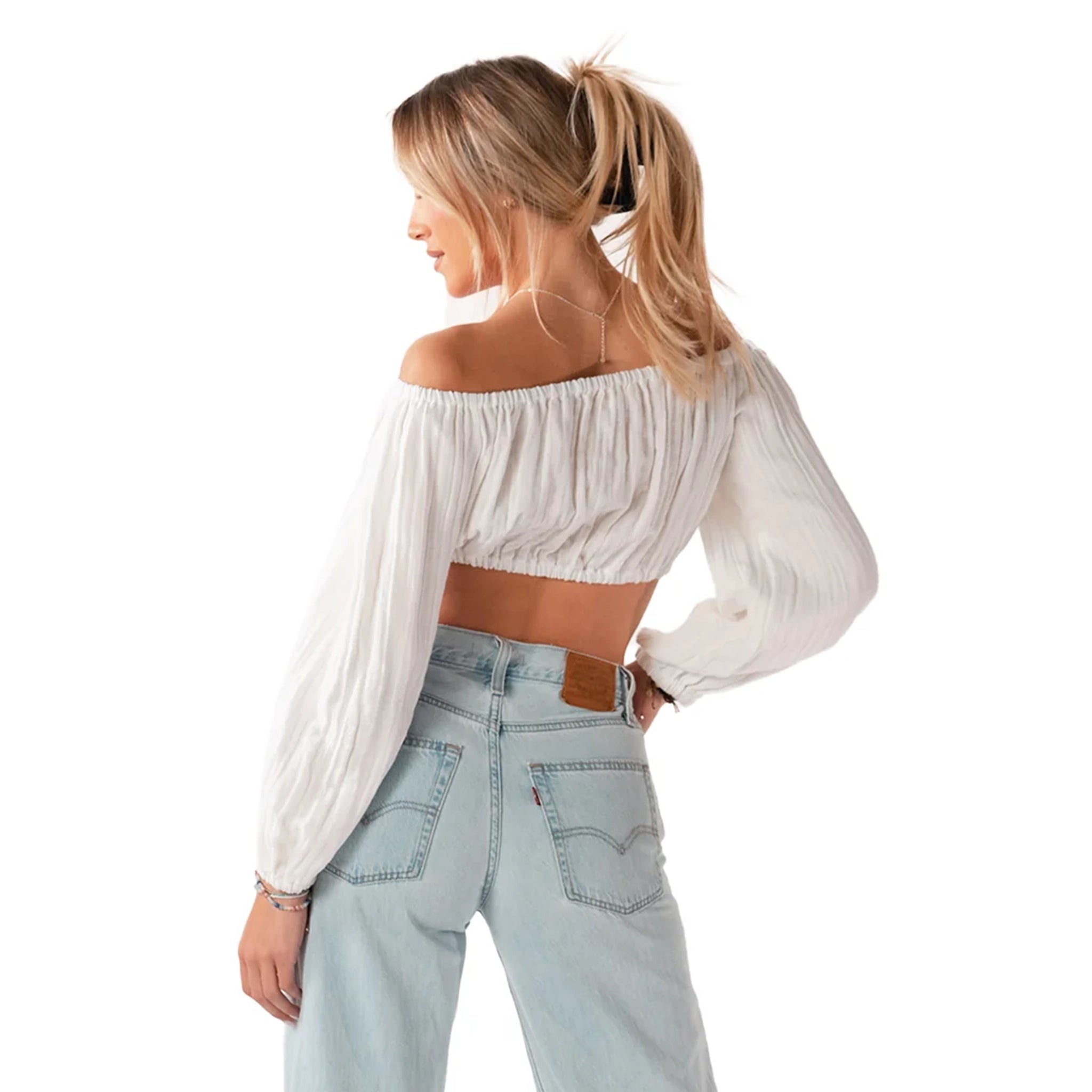 Long Sleeve Crop Top White Pigment
