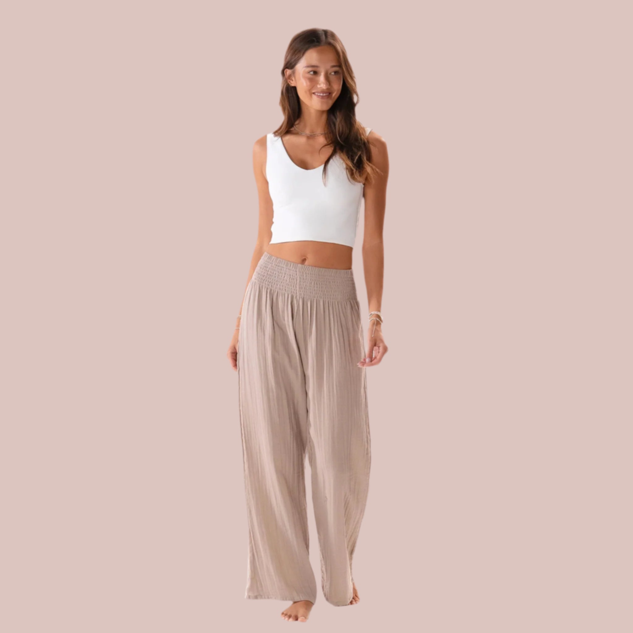 Wide Leg Cotton Pants Stone – Pigment - Main Image