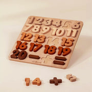 A wooden numbers puzzle game.