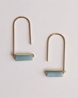 Gold bent wire drop earrings with ammonite gemstone bar.