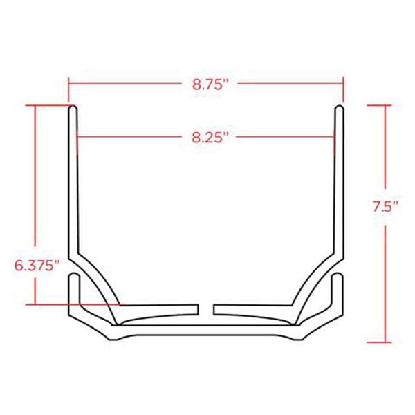 This is a drawing of how the pot fits into the tray with the dimensions. The inside width of the pot is 8.25 inches and the outside width is 8.75 inches. The height with the tray is 7.5 inches. 