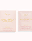 A pink packet that holds a pair of hand sheet masks infused with a hydrating serum.