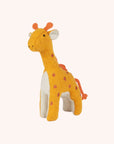 A stuffed animal set inspired by the Savannah. It includes a pink hippo, a red lion with a yellow mane, and a mustard yellow giraffe with orange spots and an orange tail.
